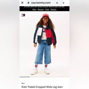NWT Tommy Hilfiger Limited Edition Girls’ Cropped Wide Leg Jeans w/RWB Waist sz7